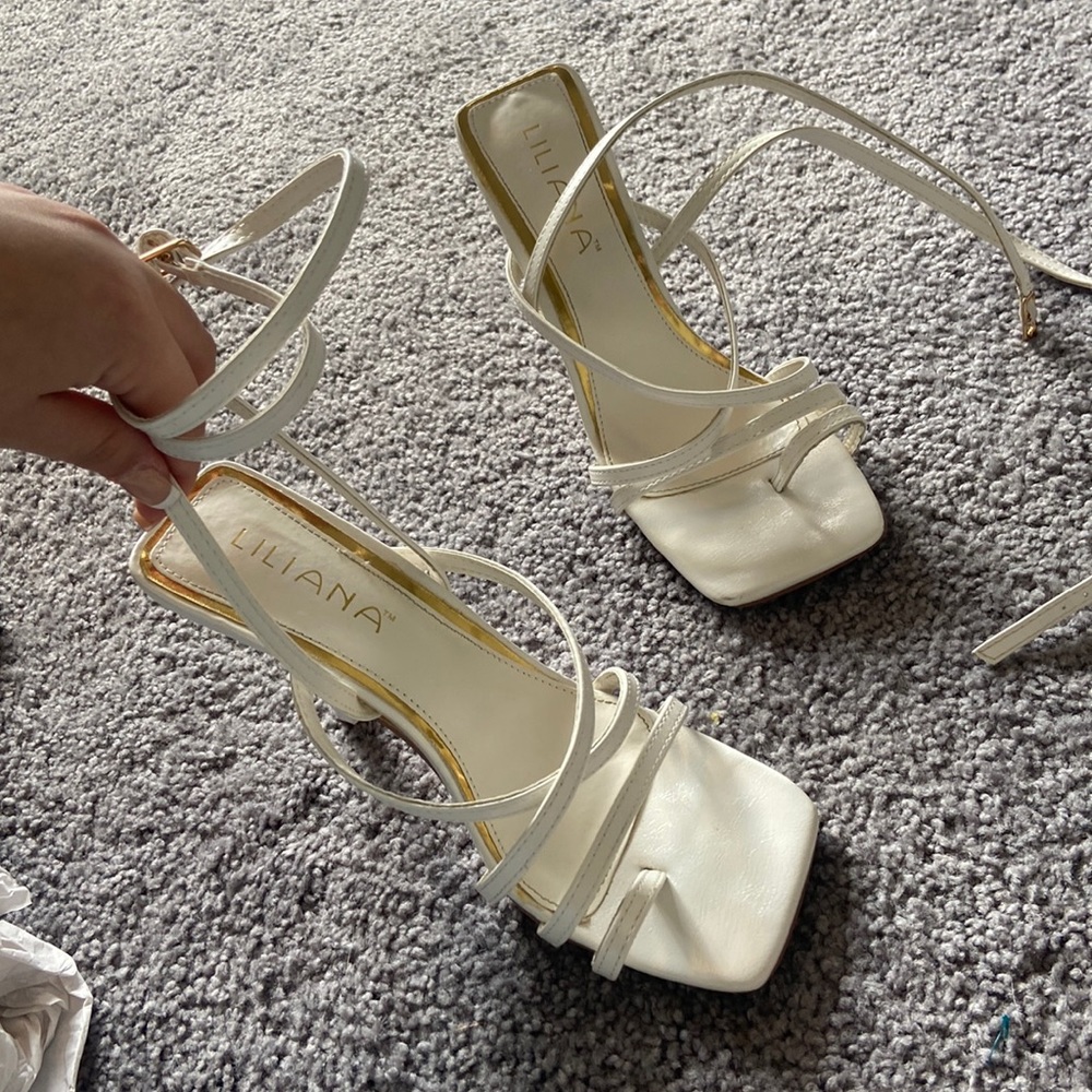 White lace up heels